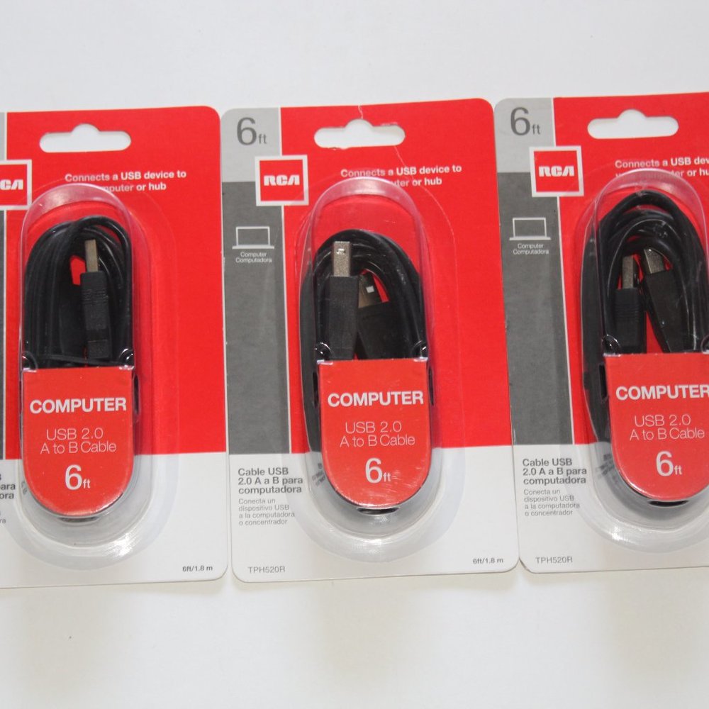 Bundle of 3 - RCA Computer USB 2.0 A to B Cable 6-Feet (TPH520R)